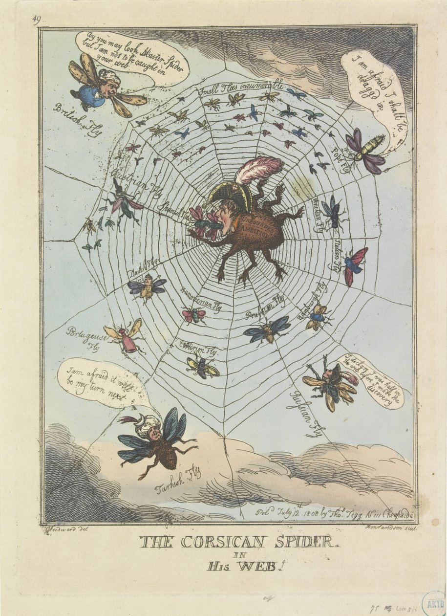 A korzikai pók a hálójában, 1808 A korzikai pók a hálójában! (cím a tárgyon) alkotó: Thomas Rowlandson