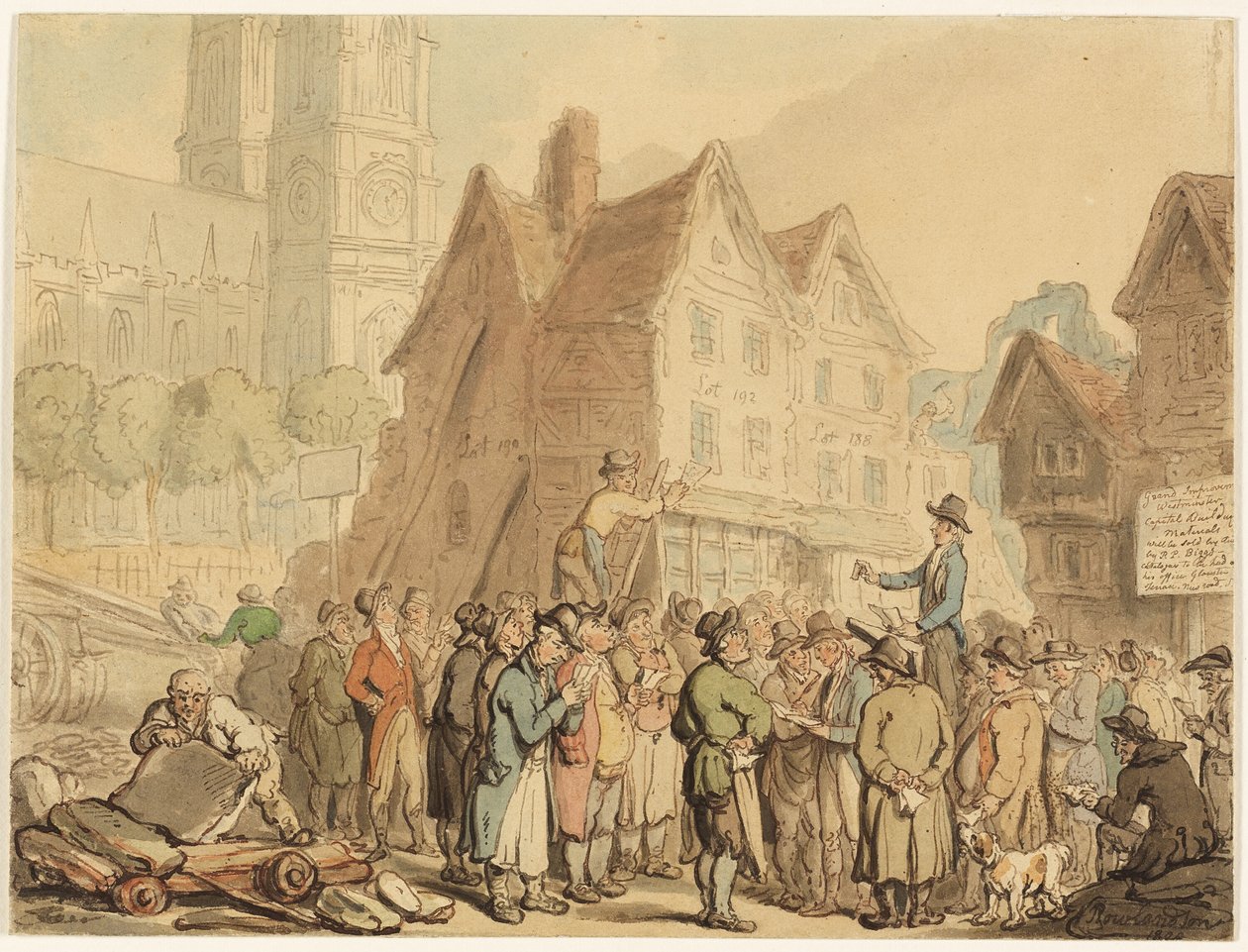 Régi házak lebontása a Westminster Abbey északi részén alkotó: Thomas Rowlandson