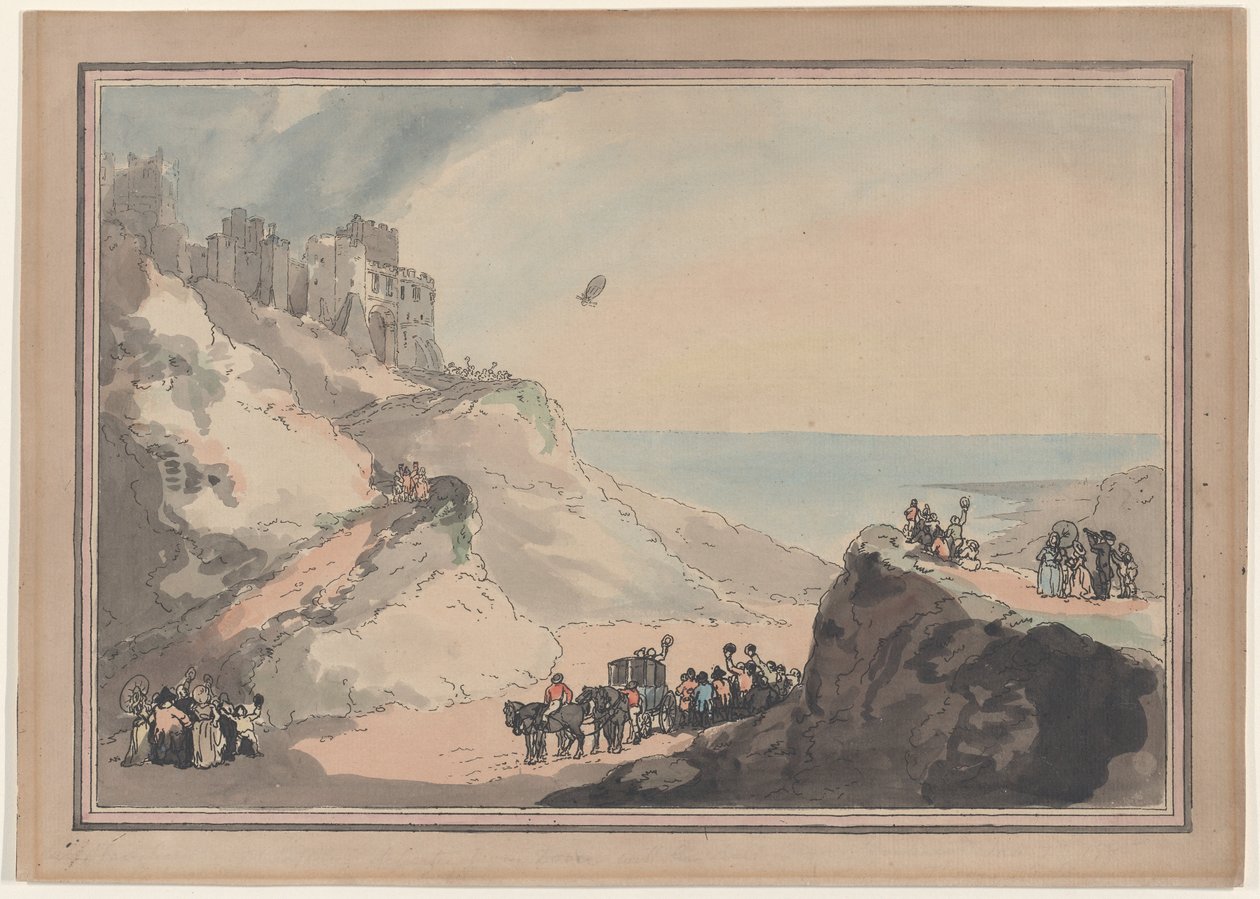 Blanchard és Jeffries léggömbjének indulása Doverből, 1785. január 7., 1794. január .... alkotó: Thomas Rowlandson