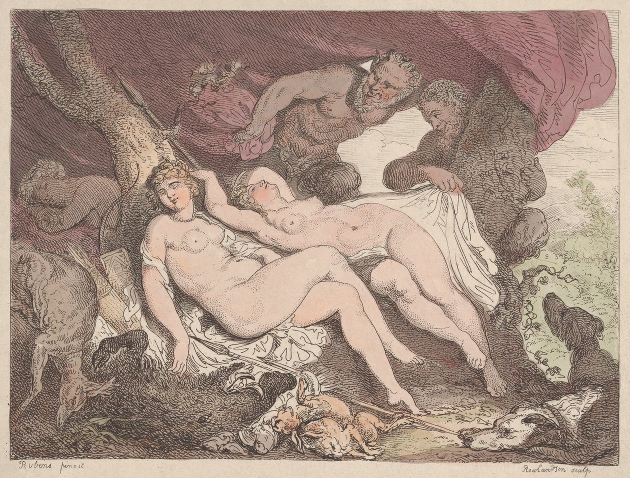 Diana és nimfái, akiket a szatírok kémlenek, 1790-1799, 1790-1799. alkotó: Thomas Rowlandson
