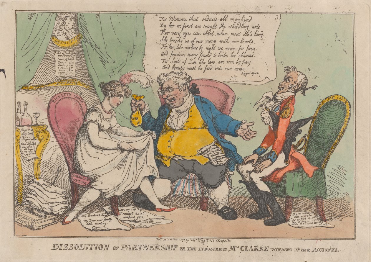 A partnerség feloszlatása, vagy a szorgalmas Mrs. Clarke felszámolja a szerződését..., 1809. február 15. alkotó: Thomas Rowlandson