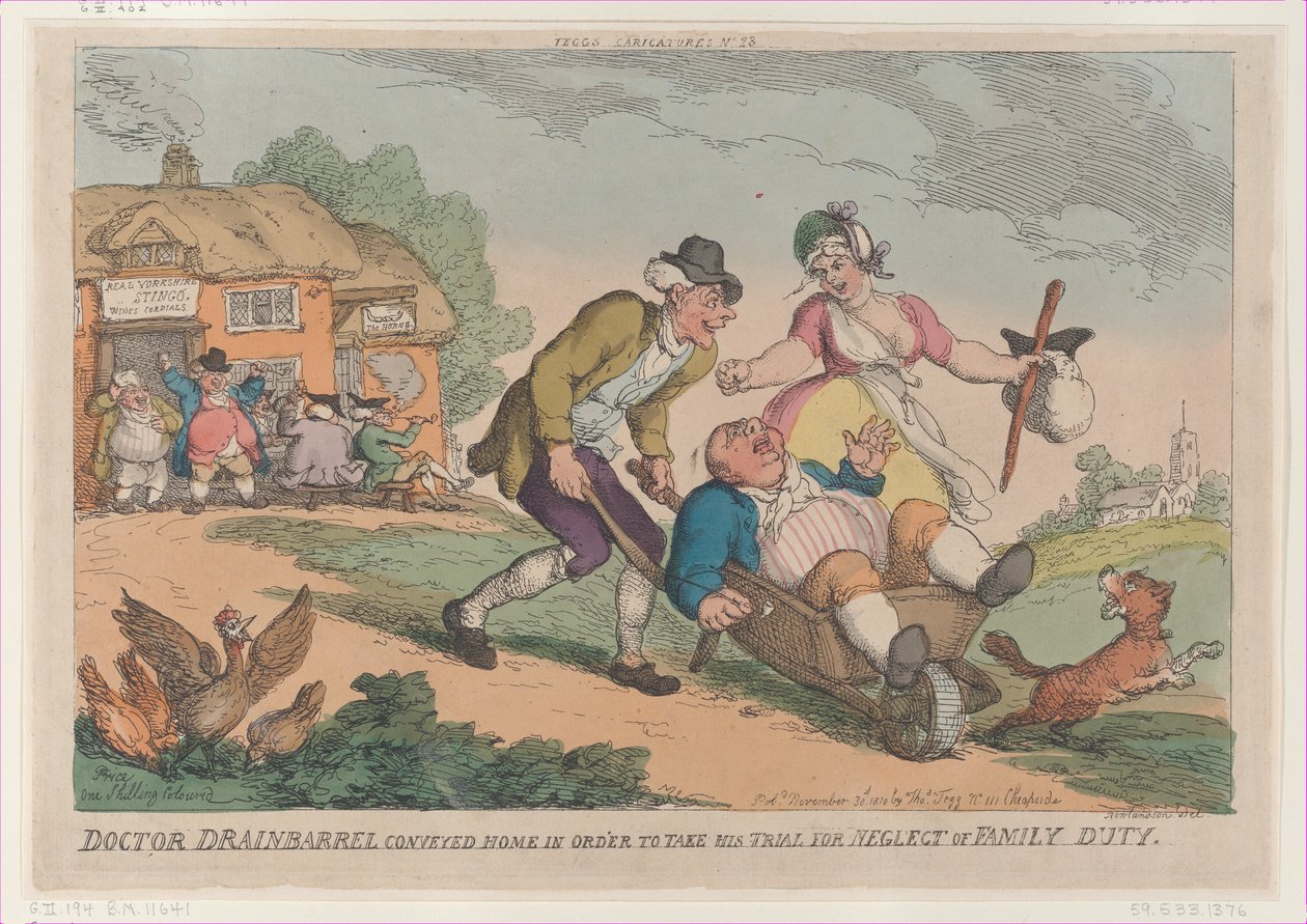 Drainbarrel doktort hazaszállították, hogy bíróság elé álljon Fa... elhanyagolása miatt, 1810. november 30. alkotó: Thomas Rowlandson