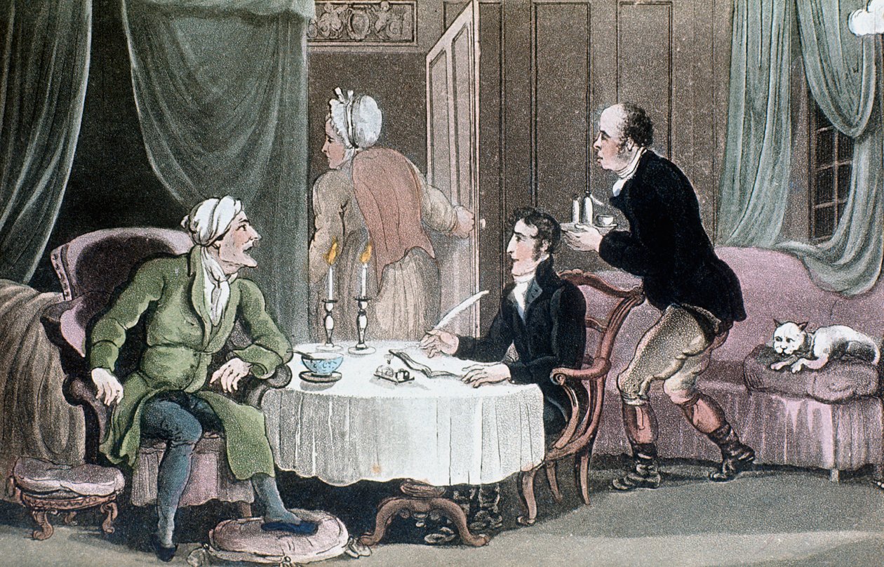 Doctor Syntax készíti végrendeletét, c1816 alkotó: Thomas Rowlandson
