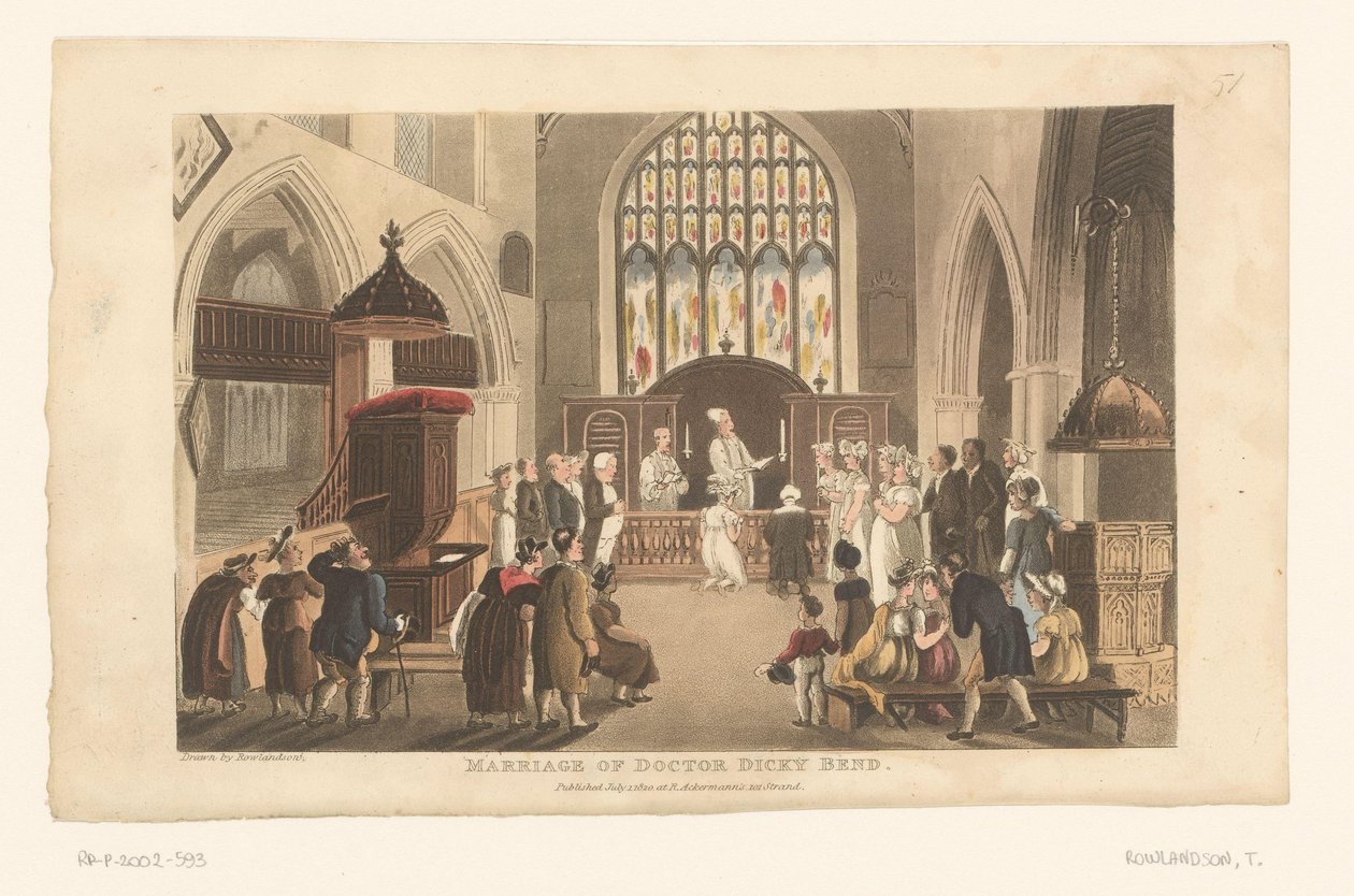 Doctor Syntax összeadja Dicky Bendet és menyasszonyát alkotó: Thomas Rowlandson