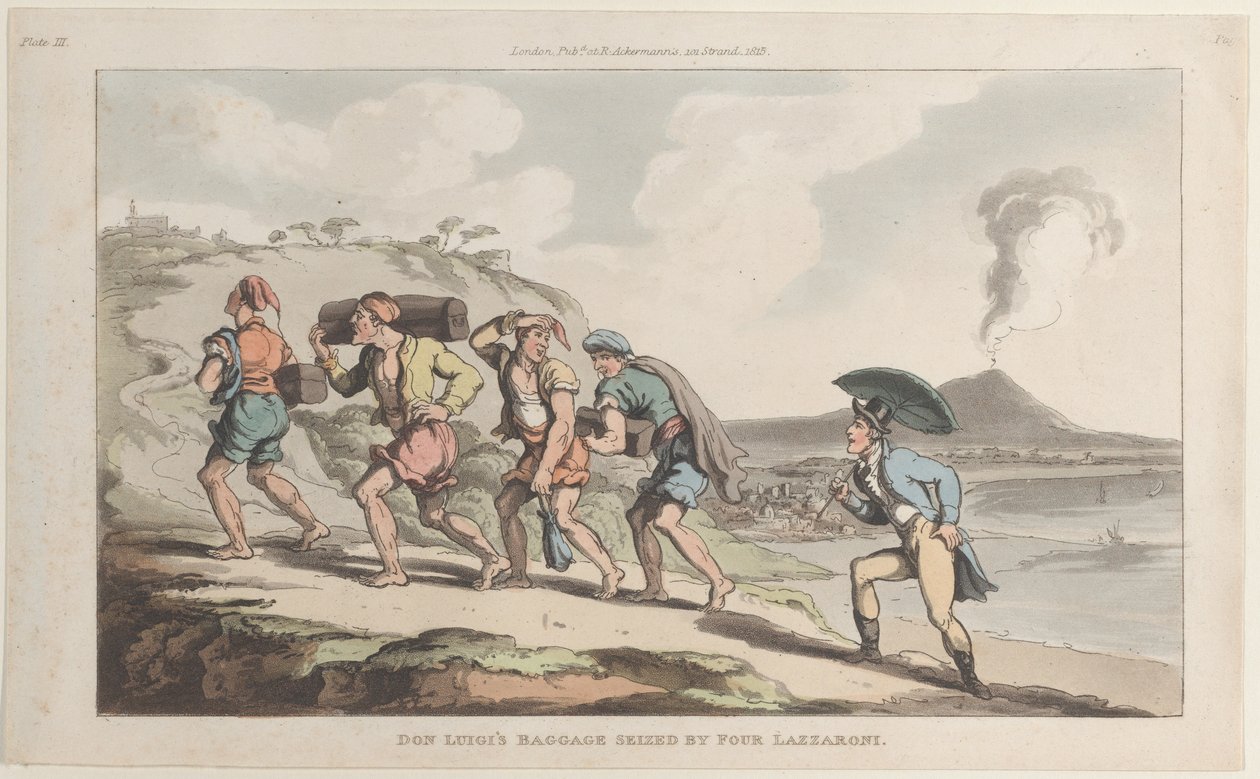 Don Luigi poggyásza négy Lazzaroni által lefoglalt Nápolyból és a Campagna Felice-ből..., 1815. június 1. alkotó: Thomas Rowlandson