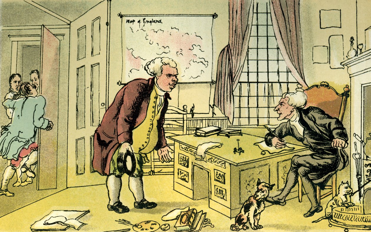 "Dr. Syntax és a könyvkereskedő" alkotó: Thomas Rowlandson