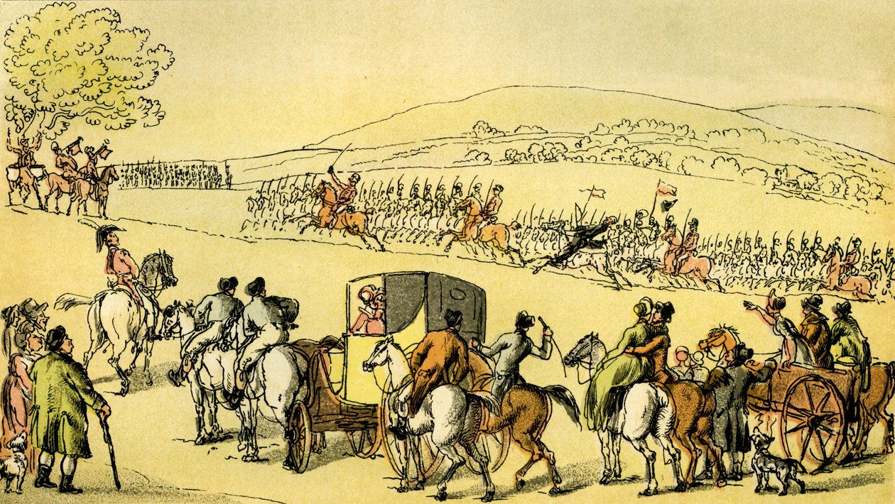 "Dr. Syntax at a review" alkotó: Thomas Rowlandson
