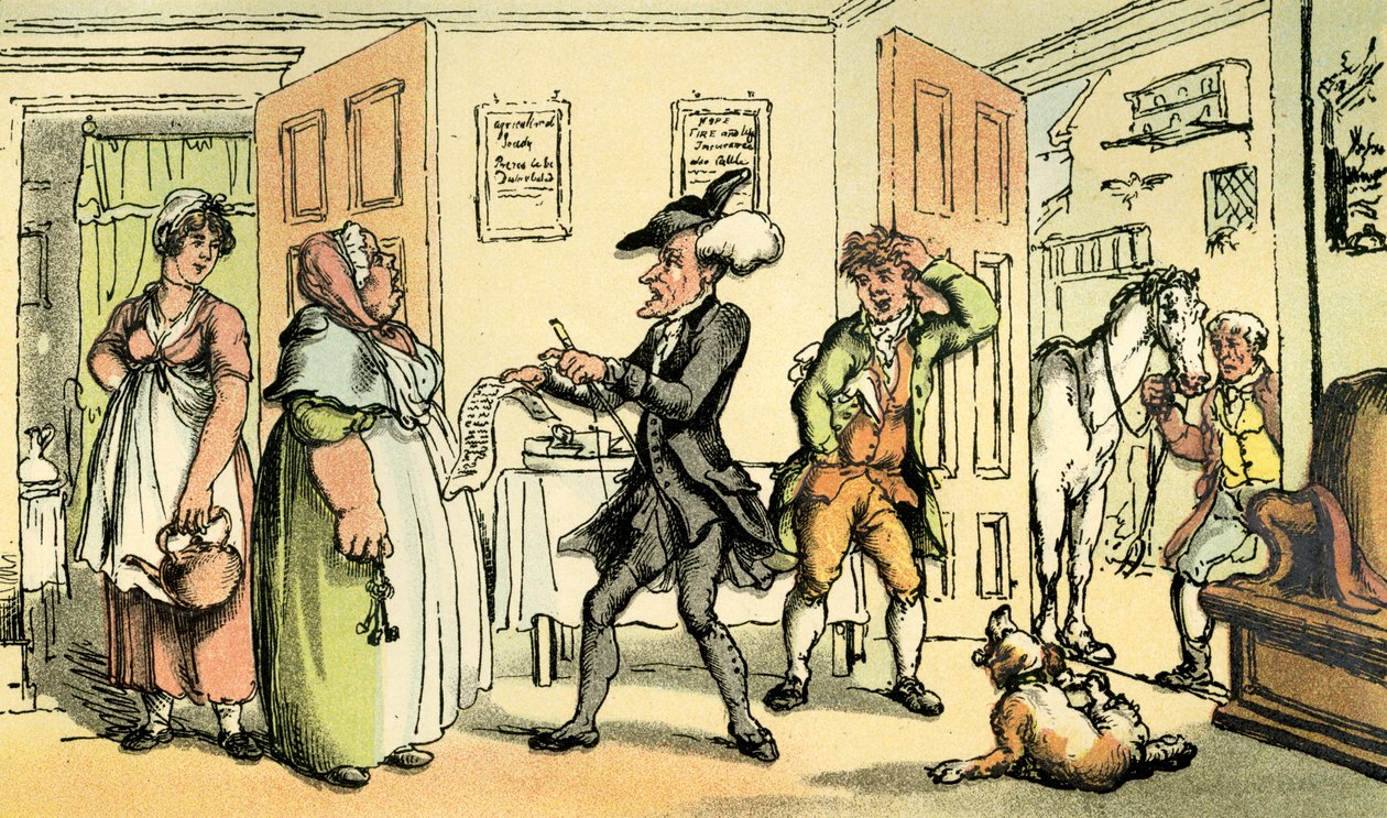 "Dr. Syntax vitatja a számláját a szállásadónővel" alkotó: Thomas Rowlandson