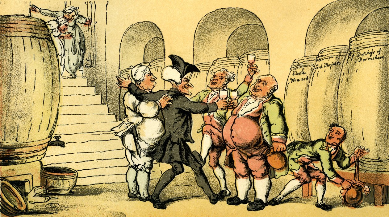 "Dr. Syntax a pincéből szabadítva" alkotó: Thomas Rowlandson