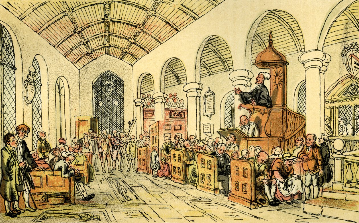 "Dr. Syntax prédikáció" alkotó: Thomas Rowlandson
