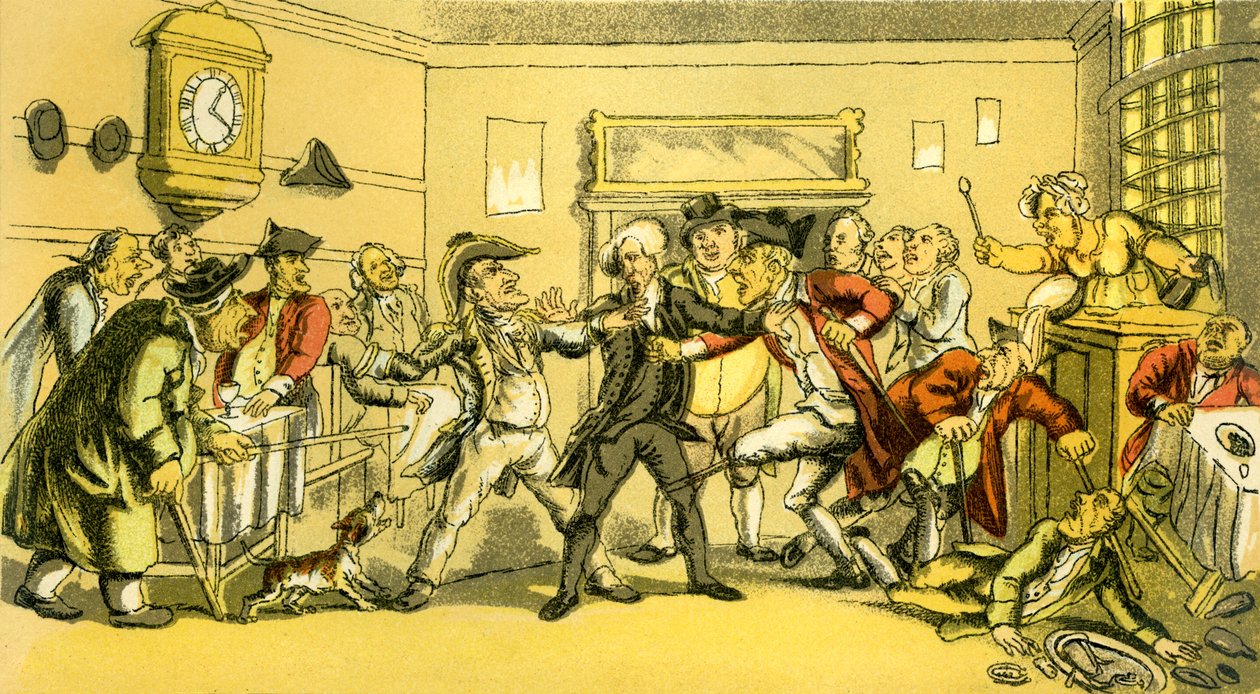 "Dr. Syntax jelen van egy kávéházi veszekedésben" alkotó: Thomas Rowlandson