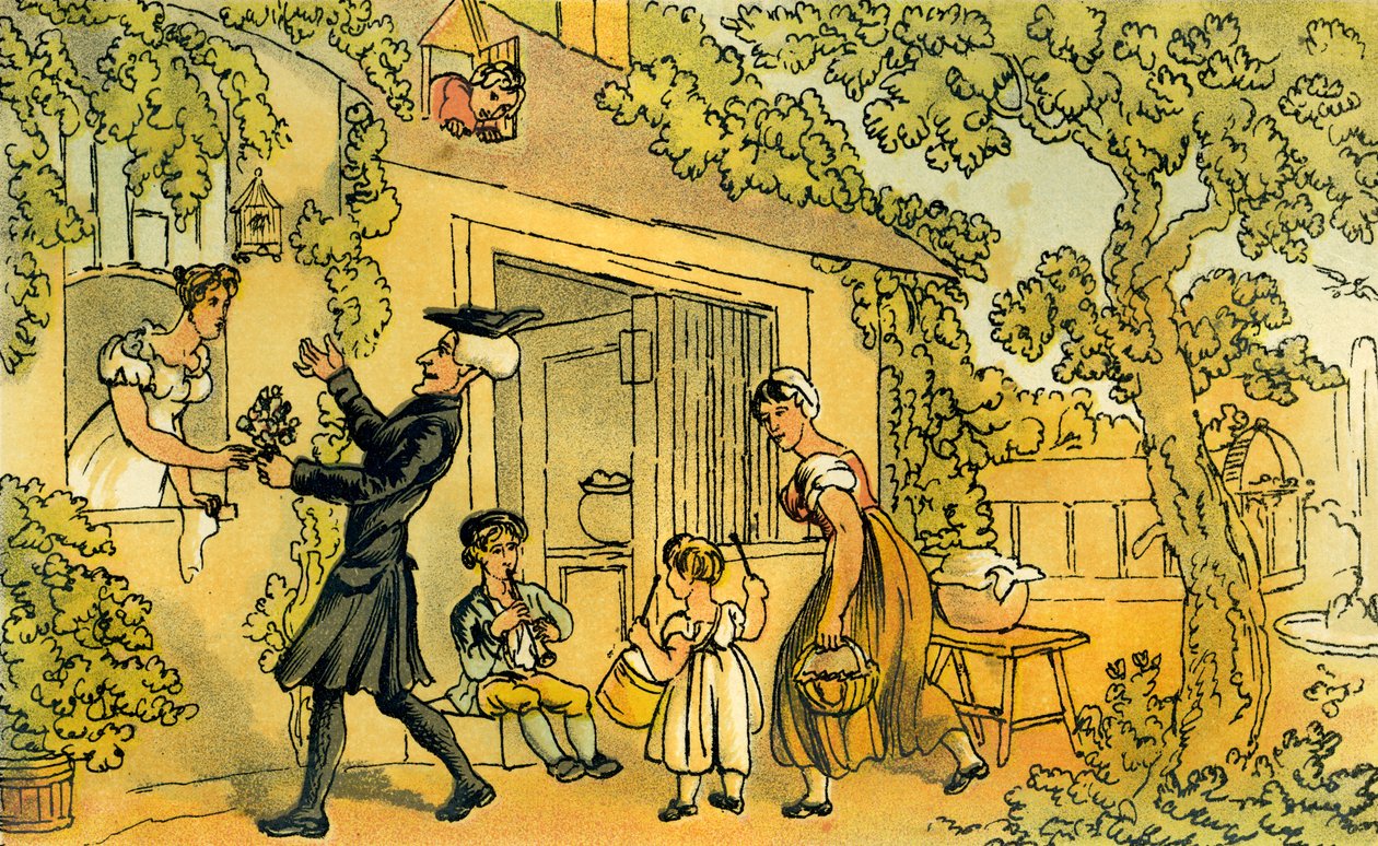 "Dr Syntax virágajánlatot mutat be" alkotó: Thomas Rowlandson