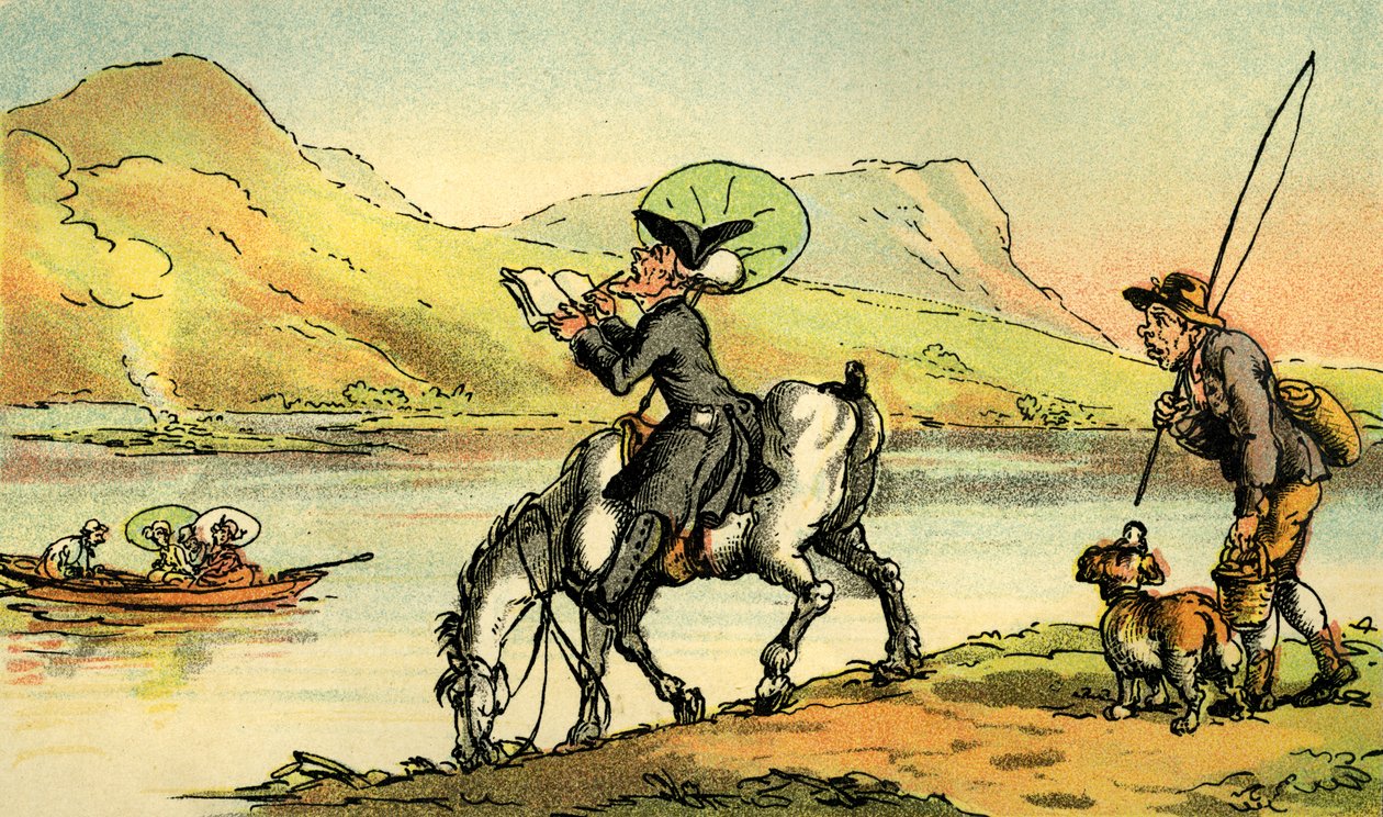 "Dr. Syntax vázolja a tavat" alkotó: Thomas Rowlandson