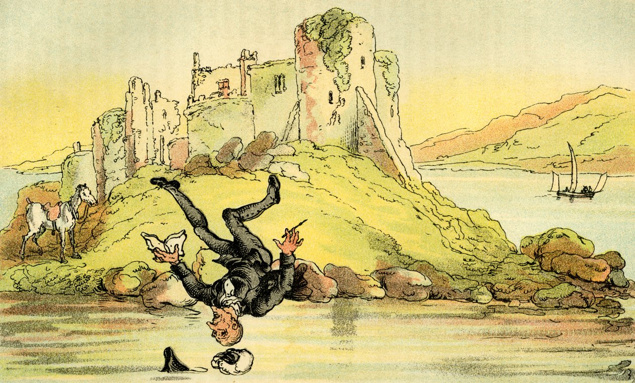 "Dr. Syntax zuhan a vízbe" alkotó: Thomas Rowlandson