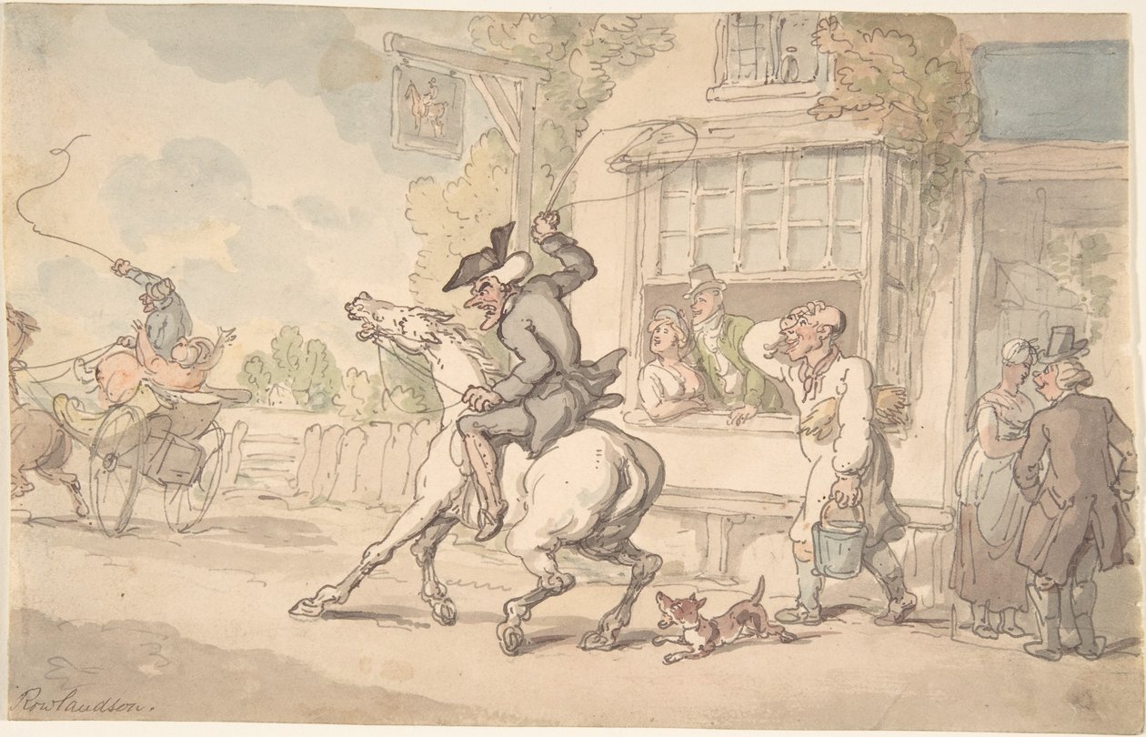 Dr. Syntax és a makacs ló egy fogadó előtt alkotó: Thomas Rowlandson