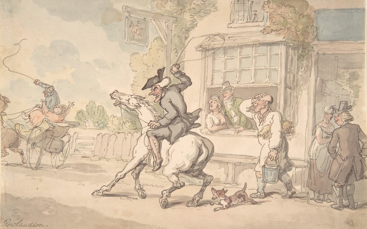 Dr. Szintaxis balky lóval Fogadó előtt, XVIII-XIX. alkotó: Thomas Rowlandson