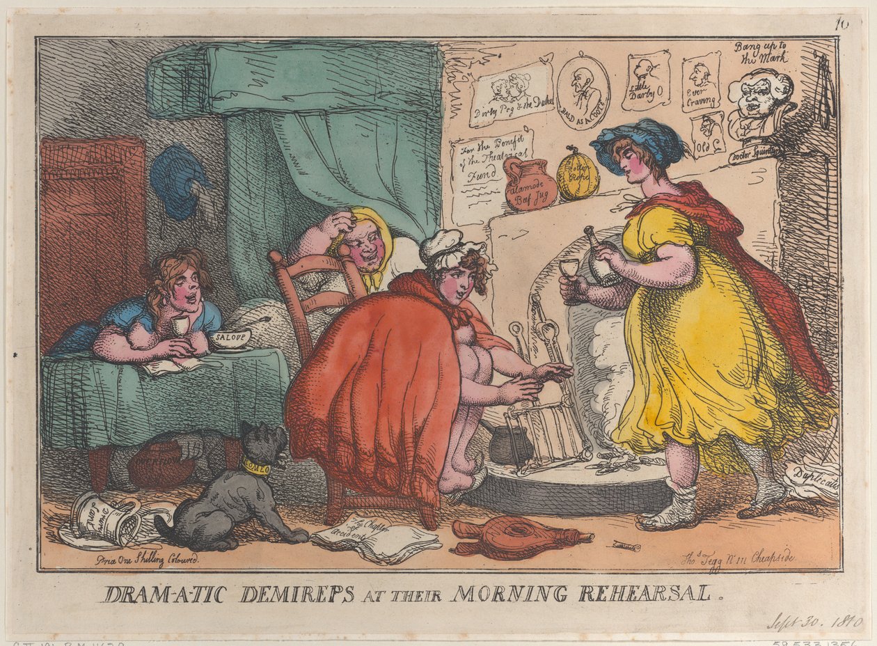 Dram-a-tic Demireps a reggeli próbájukon, 1810. szeptember 30., 1810. szeptember 30. alkotó: Thomas Rowlandson