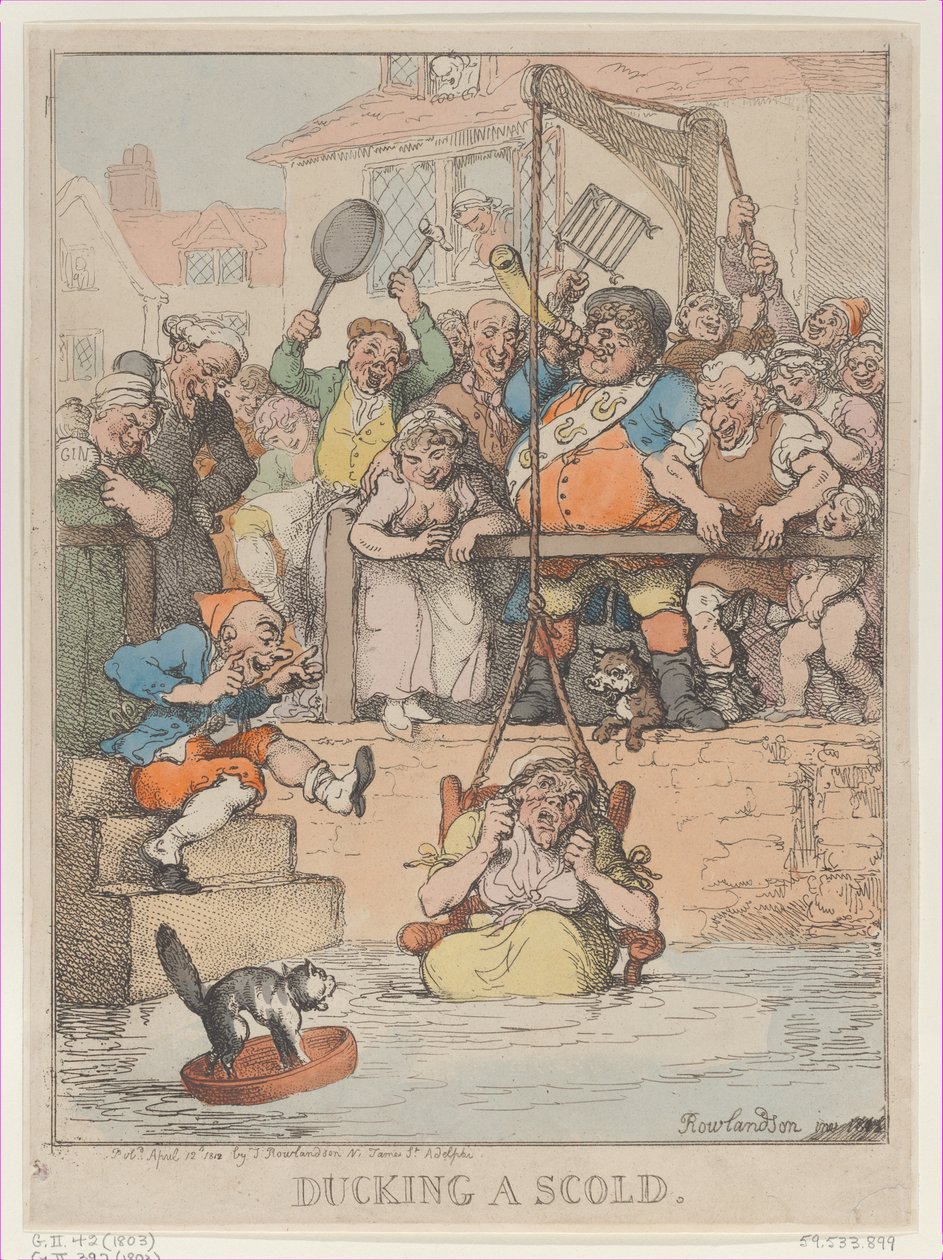 Ducking a Cold, [1803. április 12.], újra kiadva: április 12.,..., [1803. április 12.], újra kiadva 1812. április 12-én. alkotó: Thomas Rowlandson