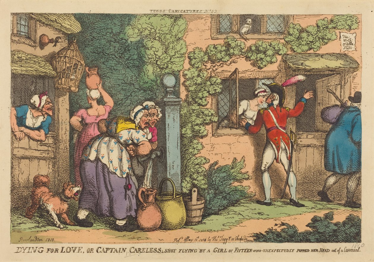 Halál a szerelemért, avagy Careless kapitányt lelőtte egy tizenöt éves lány, aki váratlanul kidugta a fejét az ablakon alkotó: Thomas Rowlandson