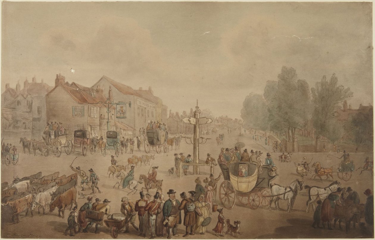 Elephant and Castle Inn, Newington alkotó: Thomas Rowlandson