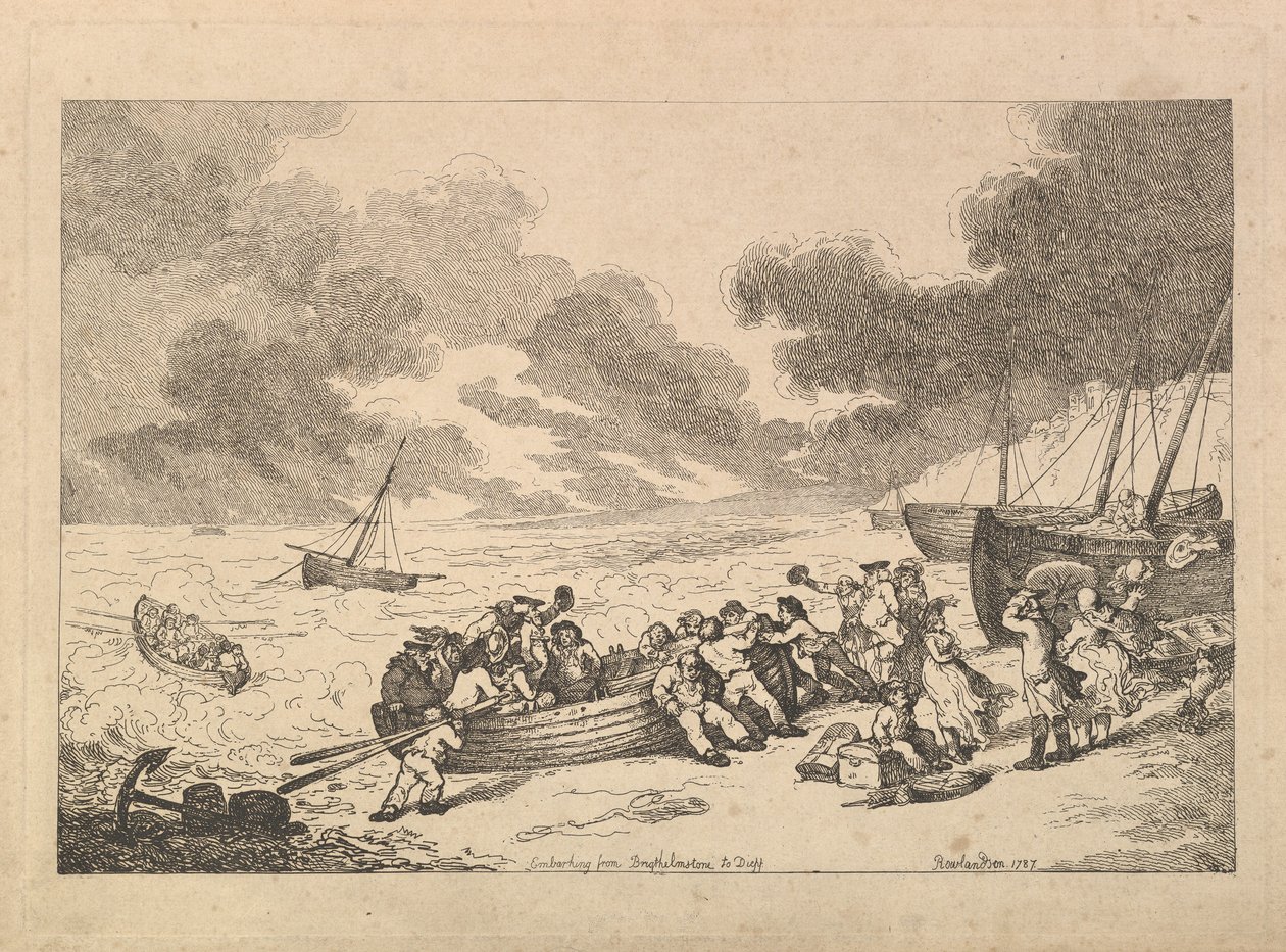 Elindulás Brighthelmstone-ból Dieppe-be], az Imitations of Modern Drawings, 1787-ből. alkotó: Thomas Rowlandson