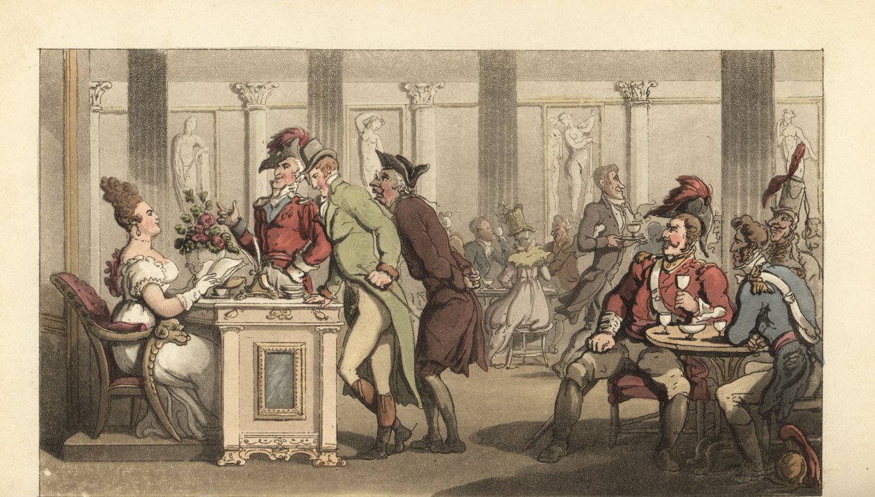 Angol úriember flörtöl a vásári Limonadierrel egy párizsi kávézóban alkotó: Thomas Rowlandson
