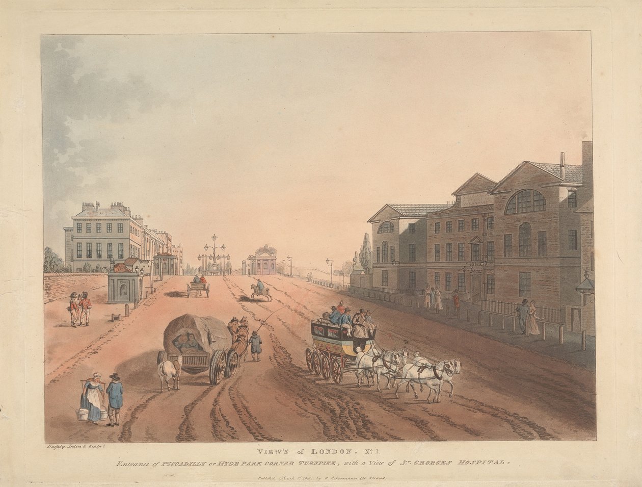 A Piccadilly vagy a Hyde Park Corner Turnpike bejárata (1. szám) alkotó: Thomas Rowlandson