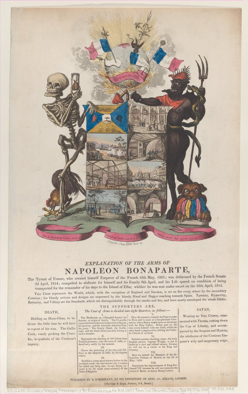 Bonaparte Napóleon fegyvereinek magyarázata, 1814. április, 1814. április. alkotó: Thomas Rowlandson