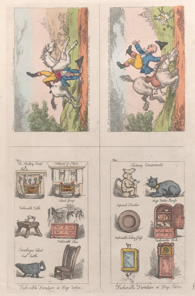 Divatos bútorok Hogs Nortonnál, Mathematical Horsemanship, 1809., 1809 alkotó: Thomas Rowlandson