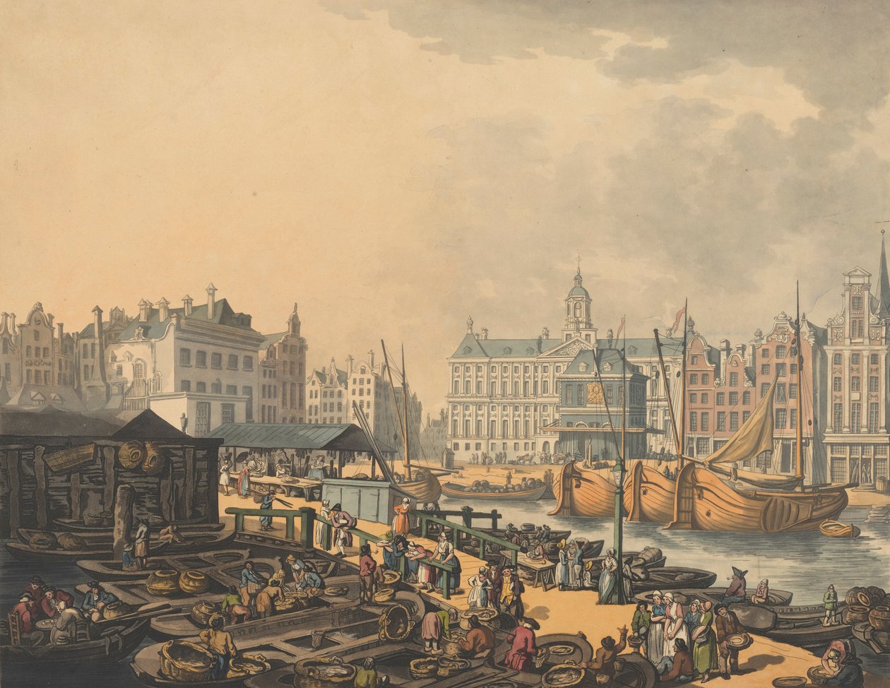 Feyge-gát, az amszterdami halpiac egy részével, 1797. alkotó: Thomas Rowlandson