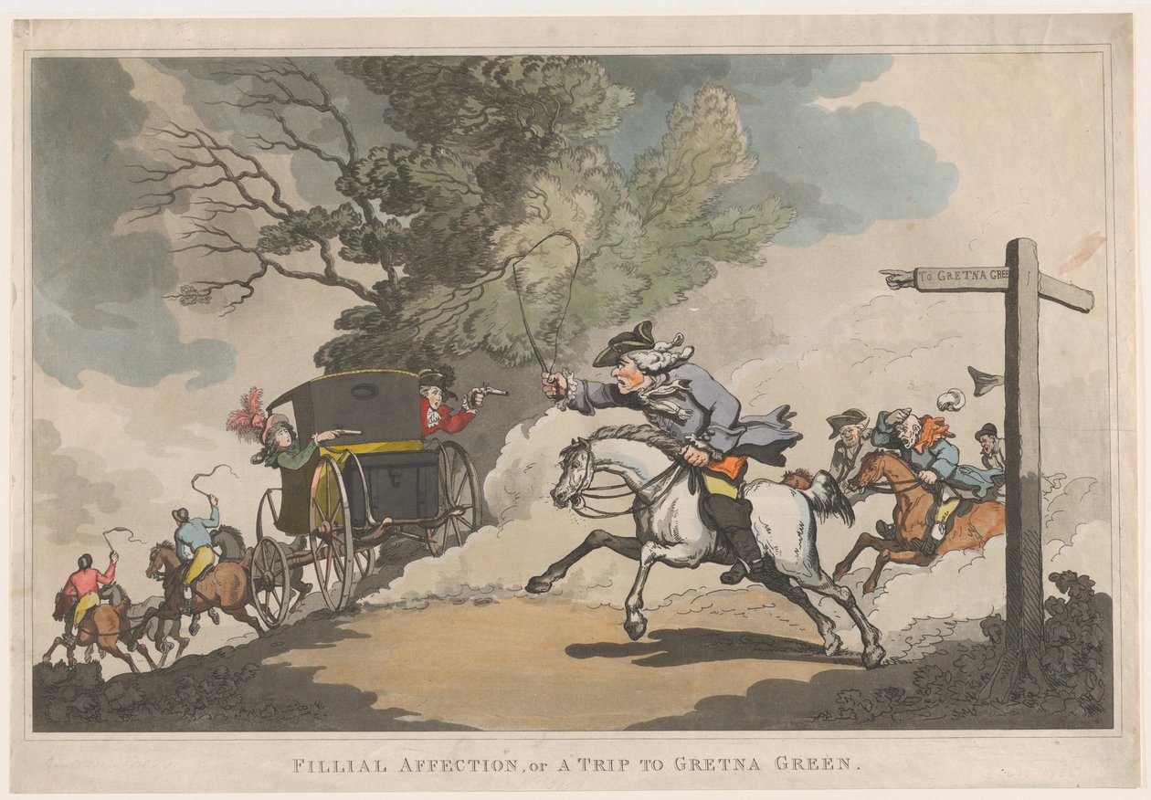 Gyermeki szeretet, avagy kirándulás Gretna Greenbe, 1785. december 15., 1785. december 15. alkotó: Thomas Rowlandson