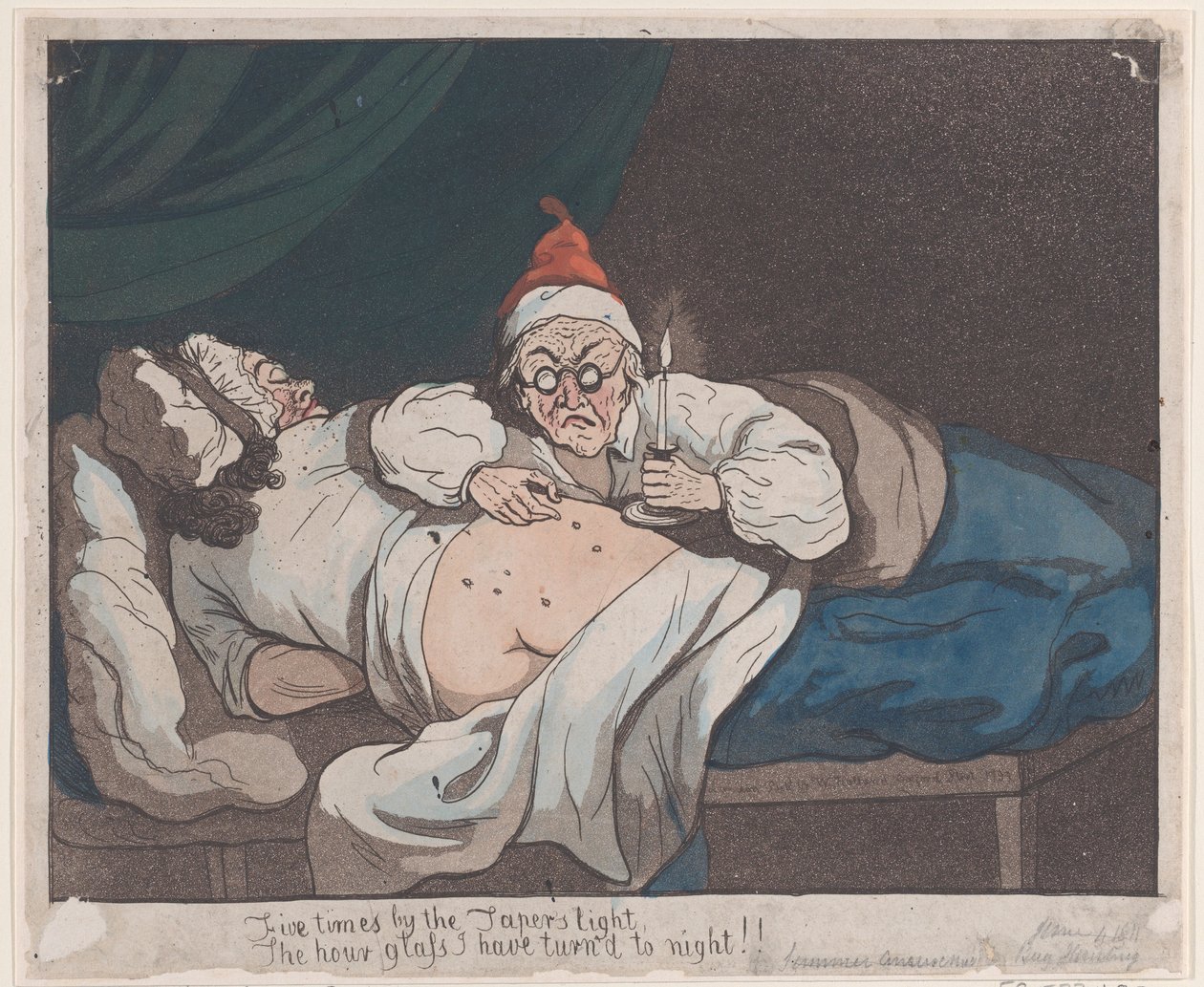 Ötször a Kúp fényénél, A homokóra éjszakára változtattam!!, 1793., 1793. alkotó: Thomas Rowlandson