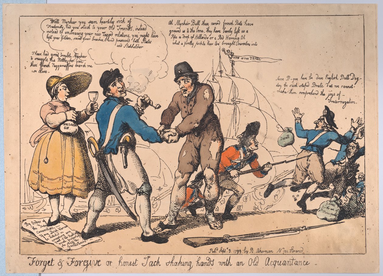 Forget & Forgive, avagy őszinte Jack, aki kezet fog a régi ismerőssel, Se..., 1799. szeptember 3. alkotó: Thomas Rowlandson