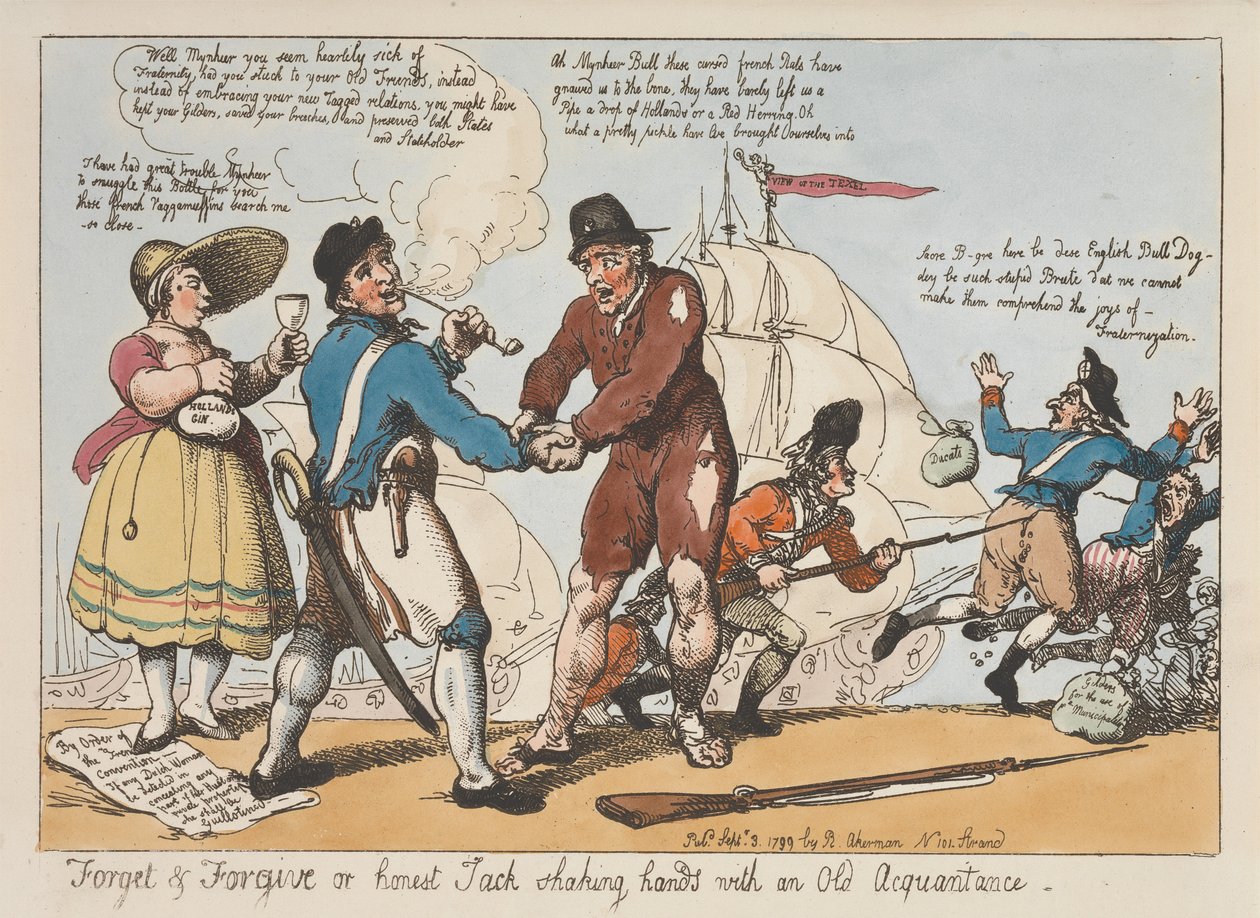 „Felejts és bocsáss meg”, vagy „Az őszinte Jack kezet ráz egy régi ismerősével” alkotó: Thomas Rowlandson