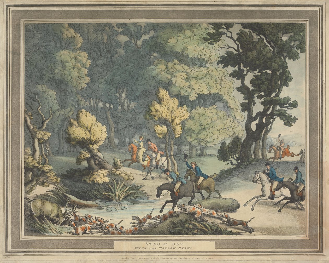 Róka-vadászat [négyrészes sorozat]:  2.  Sarkba szorított szarvas. / Jelenet Taplow (Berks) közelében alkotó: Thomas Rowlandson