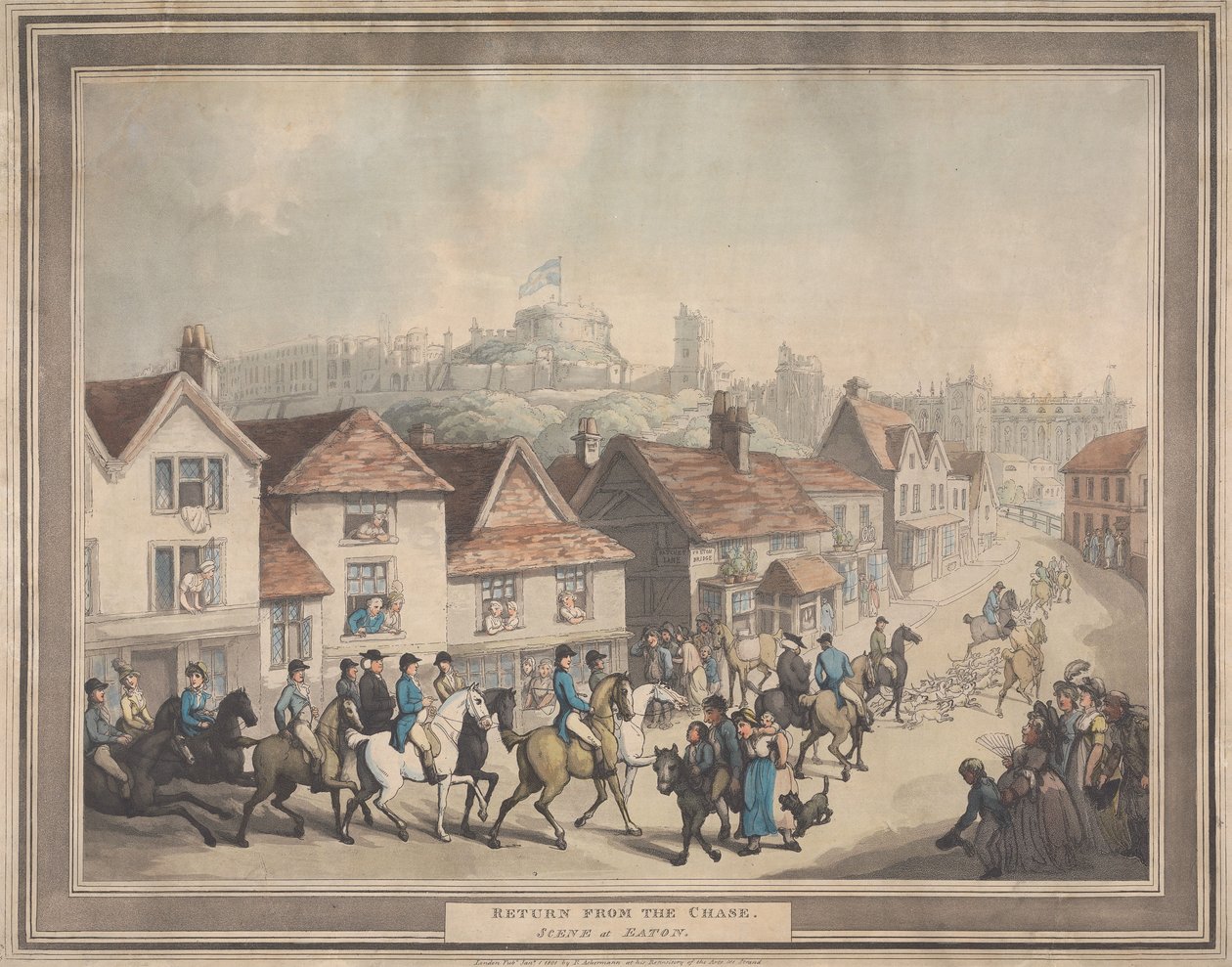 Róka-vadászat [négyrészes sorozat]:  4. Visszatérés a vadászatból. / Jelenet Eatonban alkotó: Thomas Rowlandson
