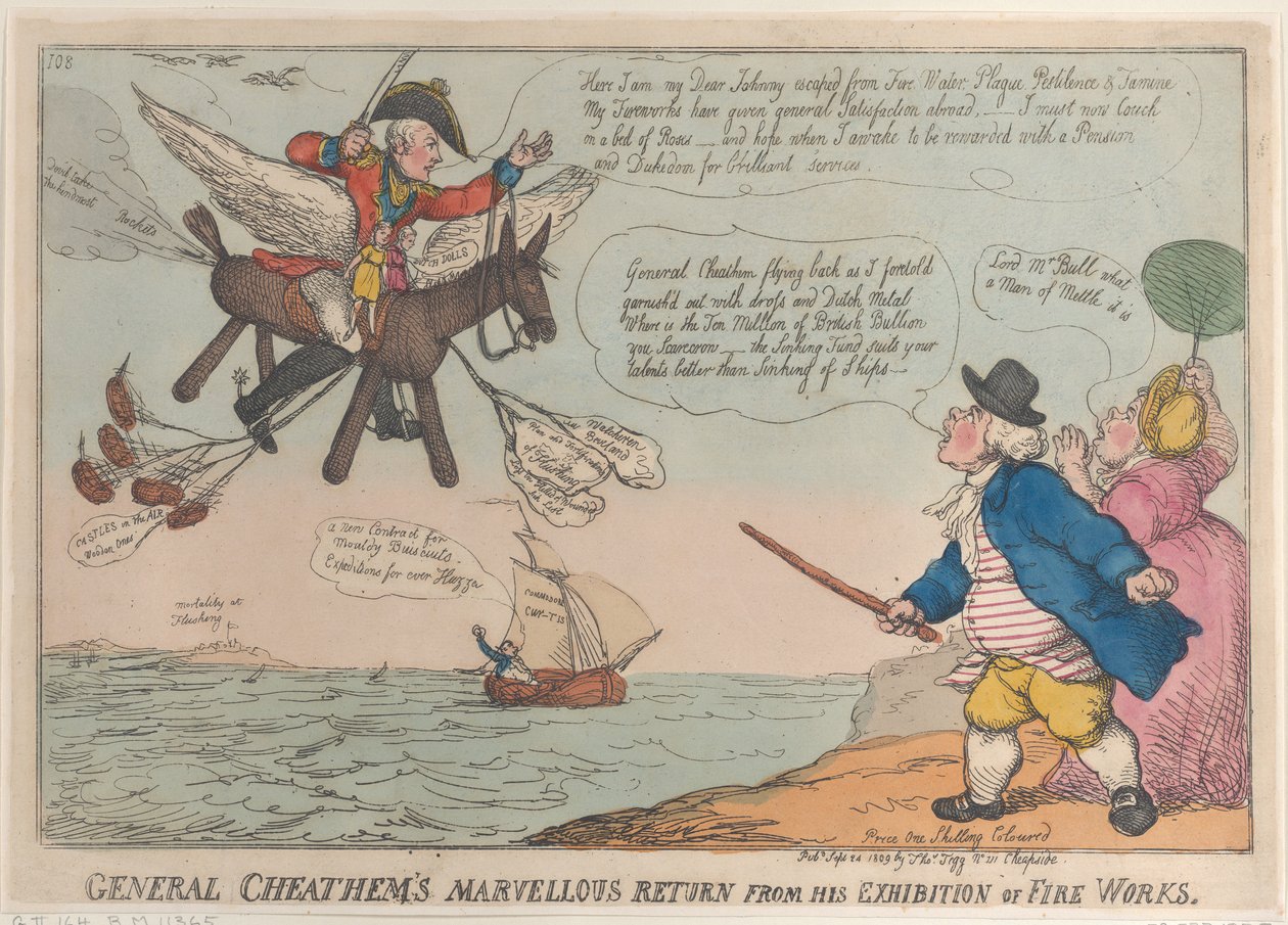 Cheathem tábornok csodálatos hazatérése a tűzijáték-kiállításról, 1809. szeptember..., szeptember 24. alkotó: Thomas Rowlandson