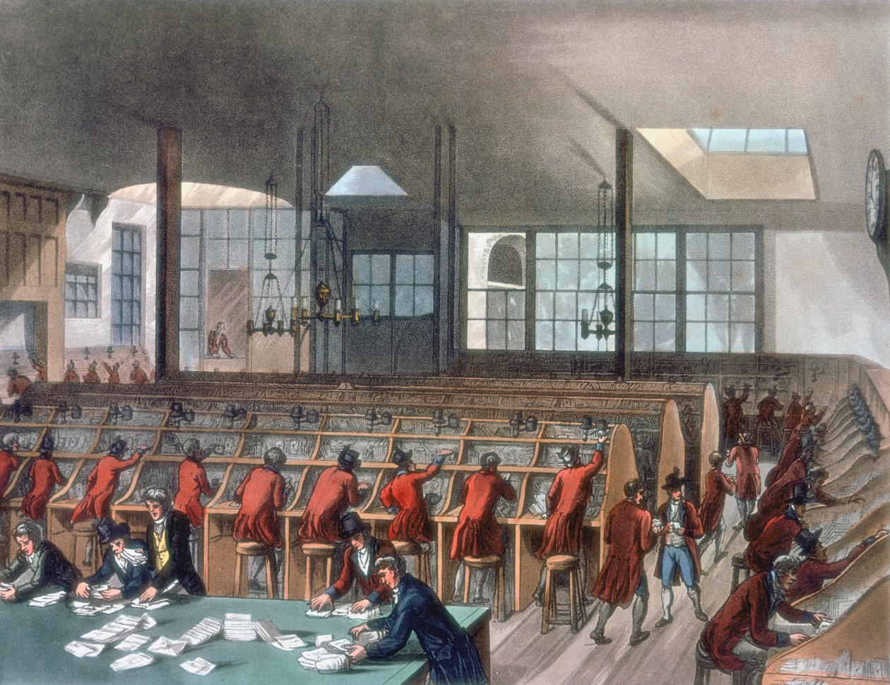 General Post Office, Lombard Street, London, 1808 alkotó: Thomas Rowlandson