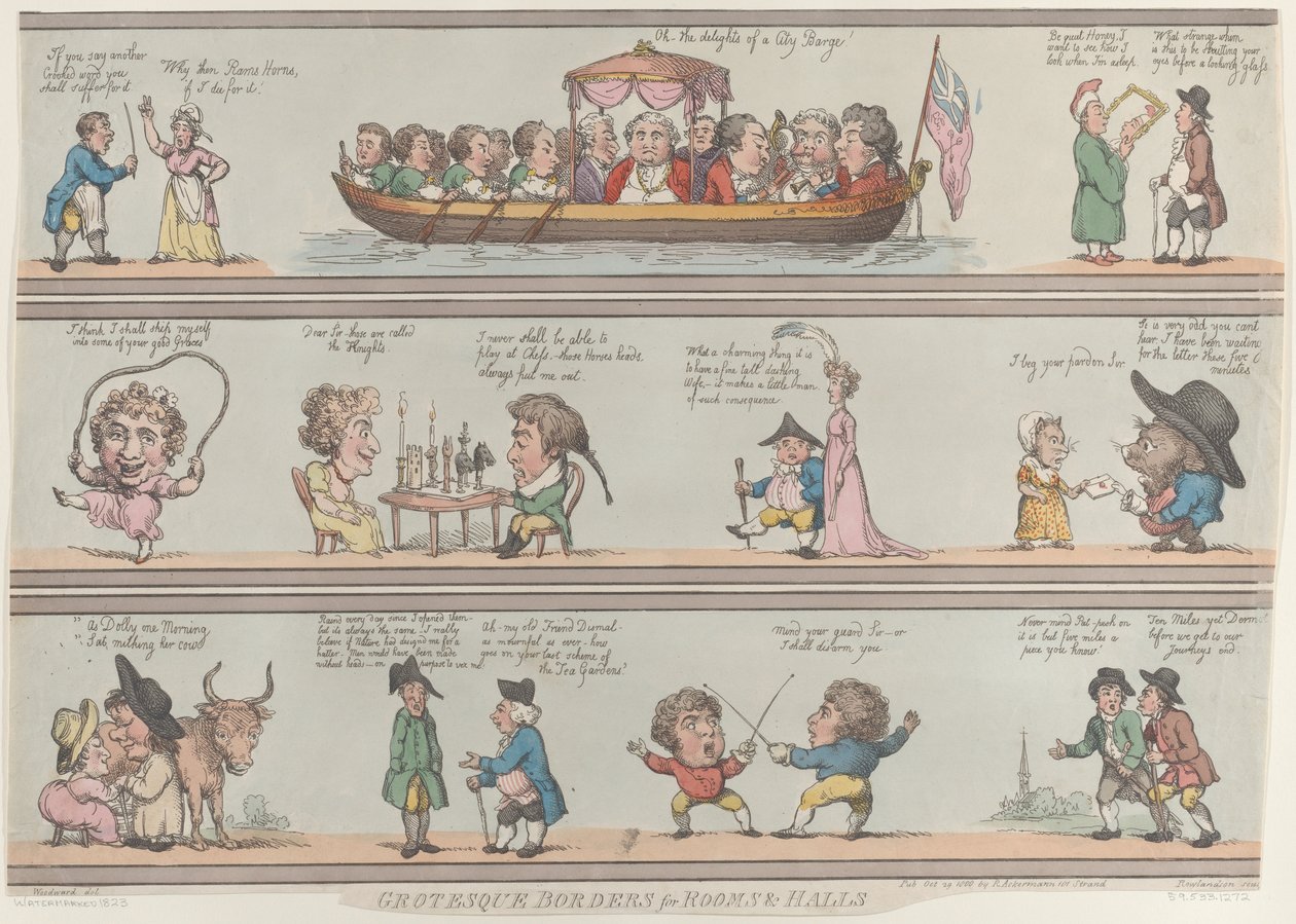 Groteszk határok szobákhoz és csarnokokhoz, [1800. október 29.], reprint., [1800. október 29.], reprint. alkotó: Thomas Rowlandson
