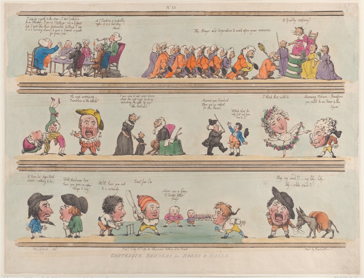 Groteszk Borders for Rooms & Halls, 13. tábla, 1799., 1799. alkotó: Thomas Rowlandson