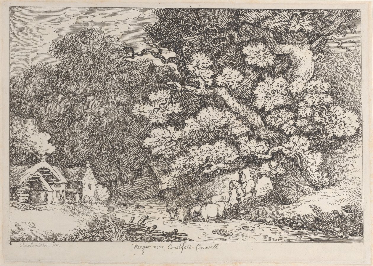 Hengar Camelford közelében, Cornwallban, a Views in Cornwallból, kb. 1812., kb. 1812. alkotó: Thomas Rowlandson