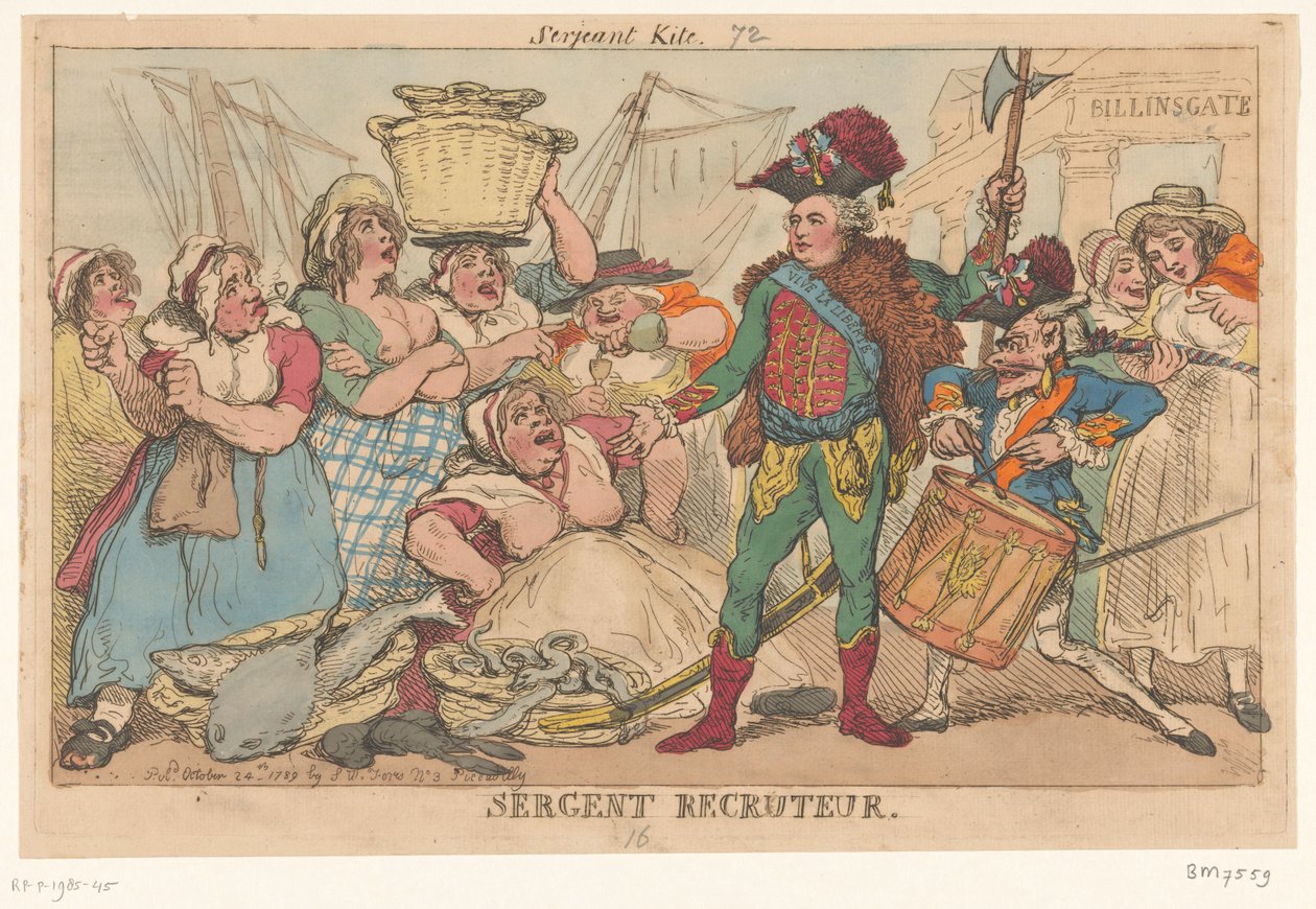 Orléans hercege a halasszonyok között, 1789 Sergent Recruiter (cím az objektumon) alkotó: Thomas Rowlandson