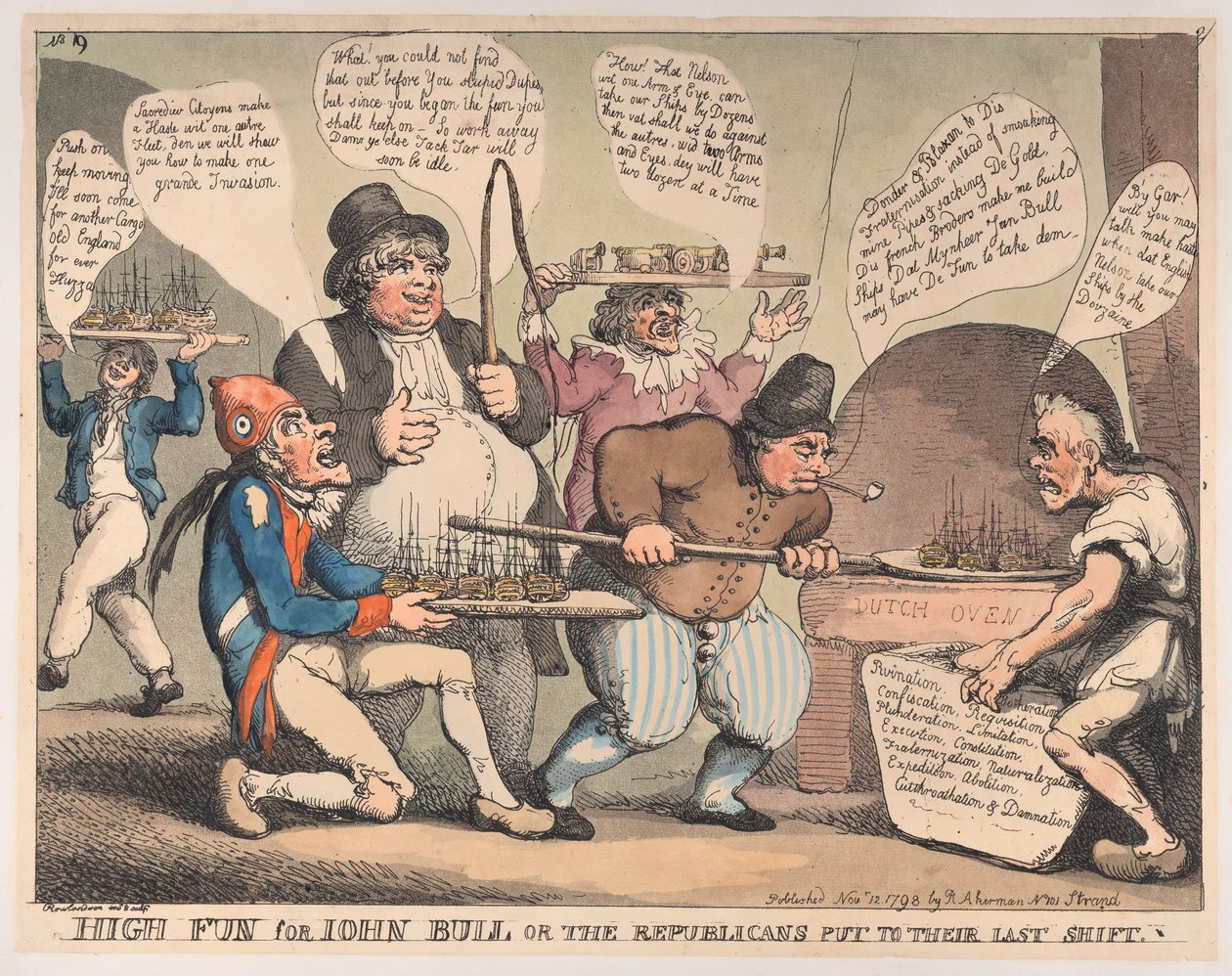 Jó móka John Bullnak, avagy a republikánusoknak az utolsó műszakban, 1798. november..., november 12. alkotó: Thomas Rowlandson