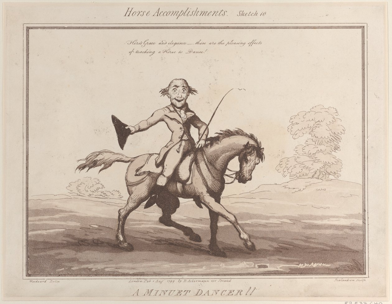 Lóteljesítmények, 10. vázlat: Menüett táncos!!, 1799. augusztus 1., 1799. augusztus 1. alkotó: Thomas Rowlandson