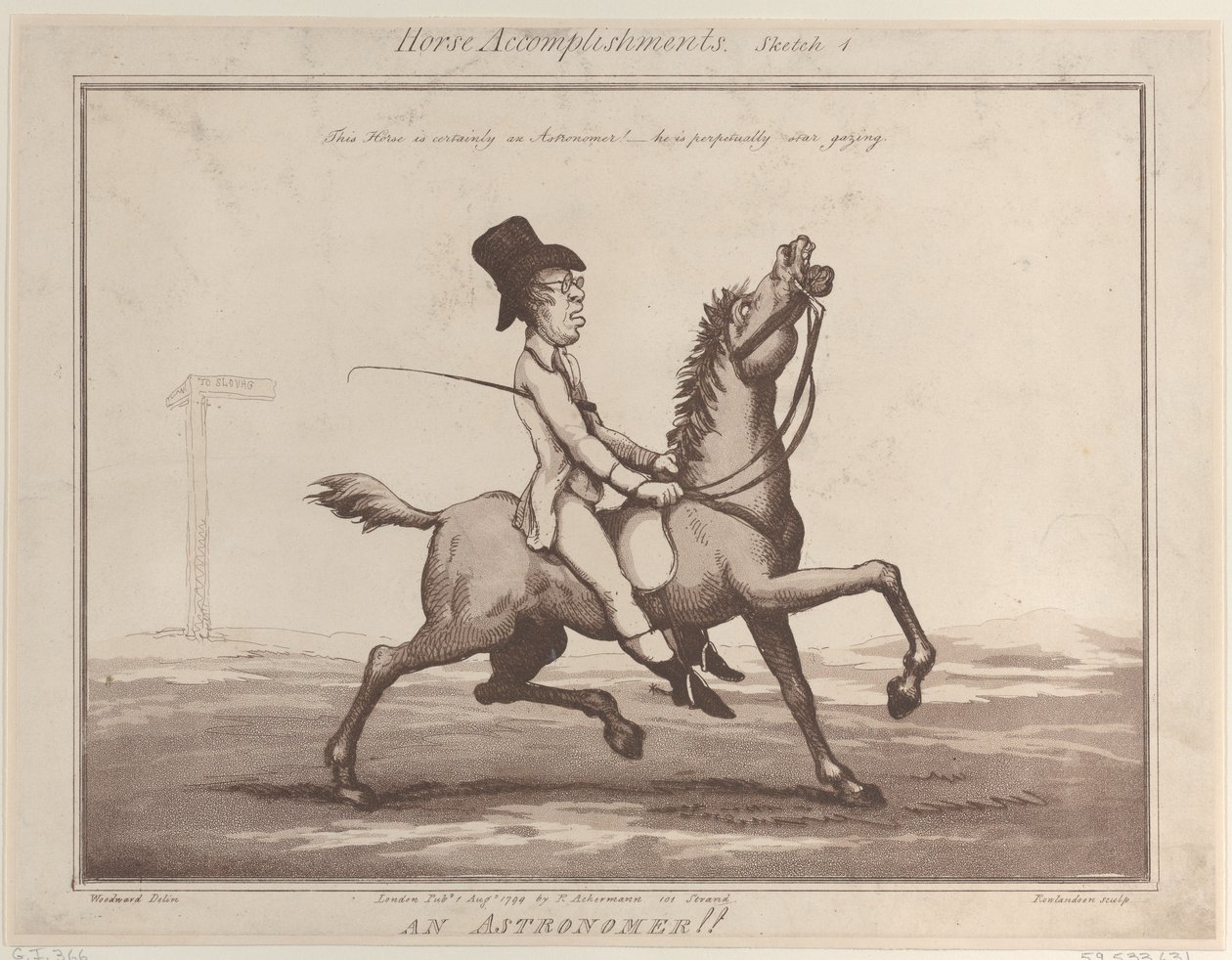Lóteljesítmények, 1. vázlat: Egy csillagász!!, 1799. augusztus 1., 1799. augusztus 1. alkotó: Thomas Rowlandson