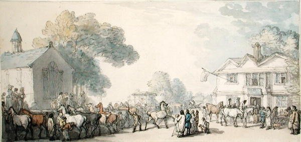 Lóvásár, Southampton (toll, tinta és akvarell papíron) alkotó: Thomas Rowlandson