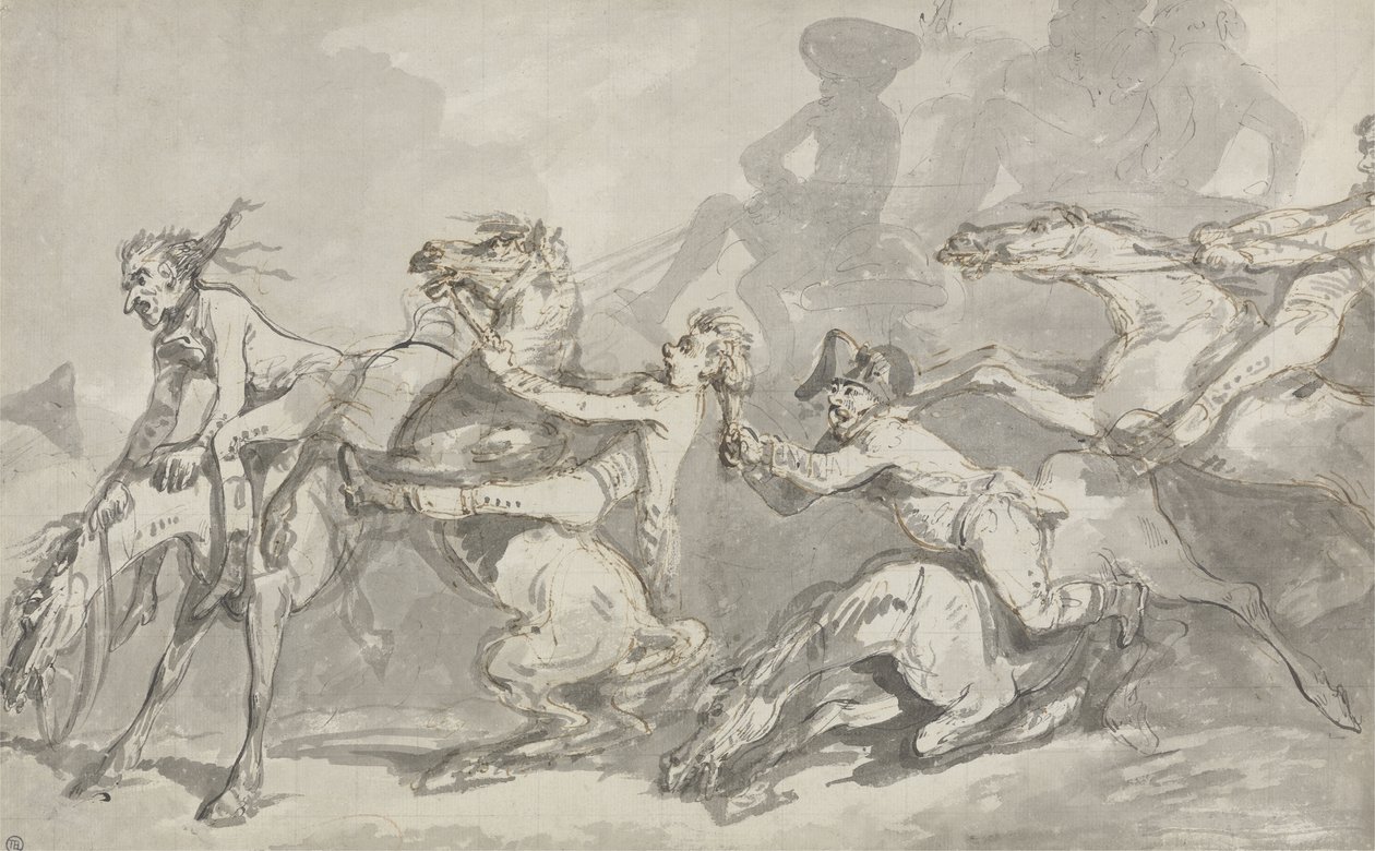 Horsemen Colliding, 1785-90 körül (toll és tinta barna mosással a papíron) alkotó: Thomas Rowlandson