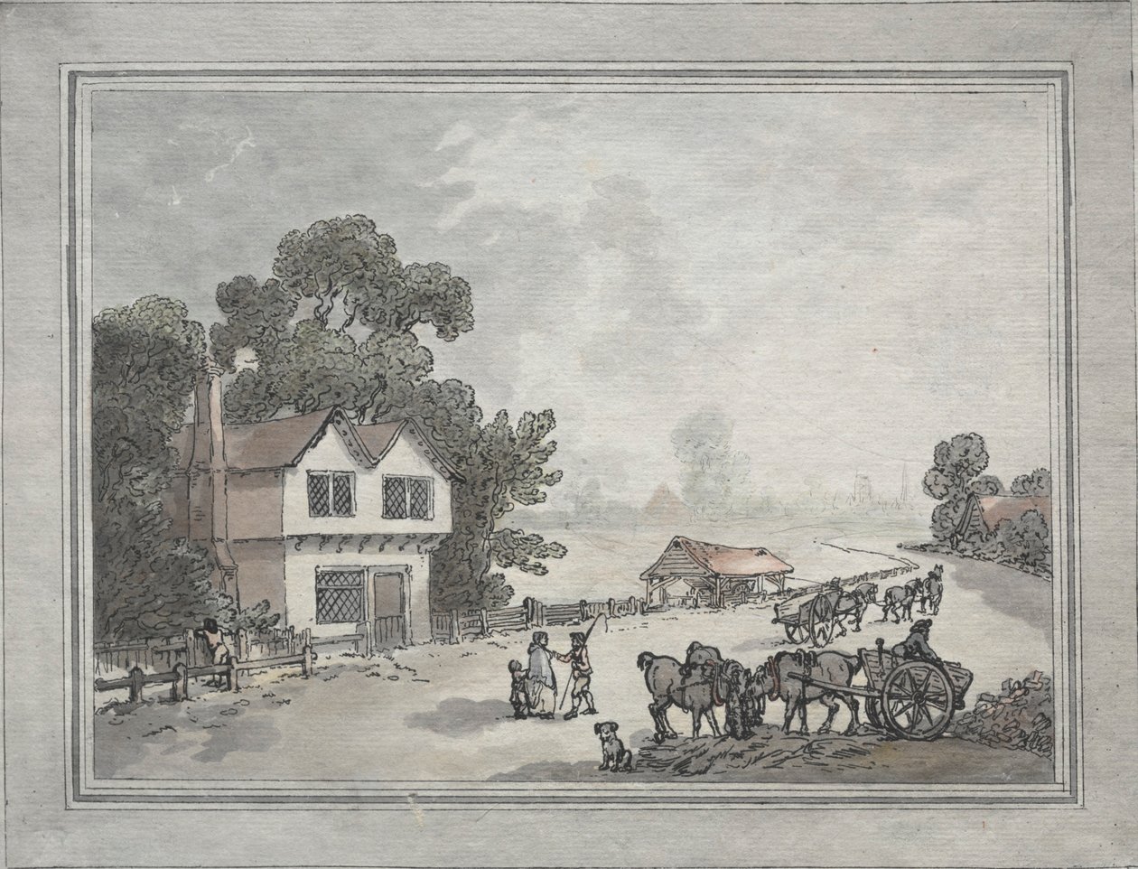 Lovak és szekerek egy vidéki úton alkotó: Thomas Rowlandson