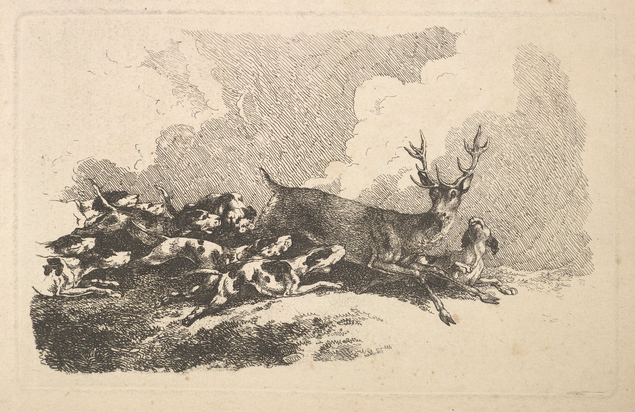 Szarvasra vadászó kopók, 1784-88. alkotó: Thomas Rowlandson