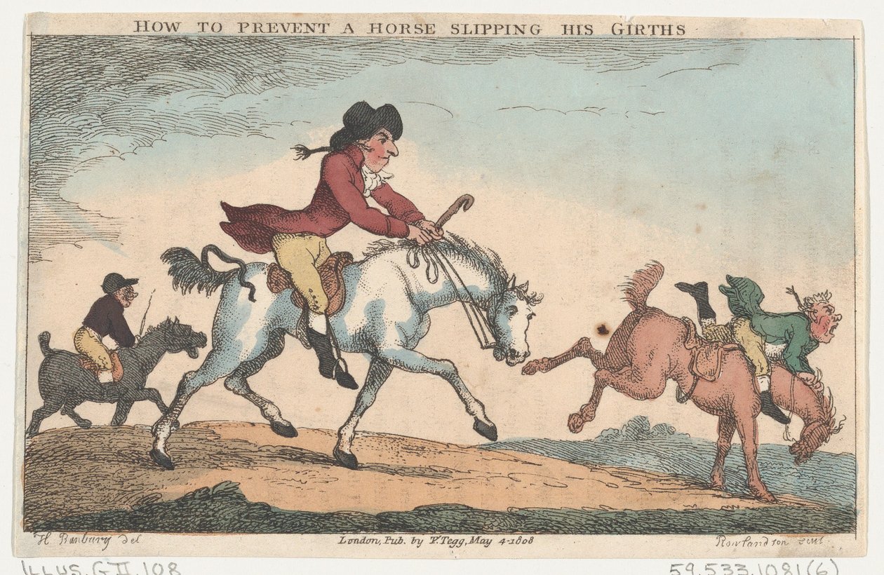 Hogyan lehet megakadályozni, hogy a ló elcsússzon a hevederei, 1808. május 4., 1808. május 4. alkotó: Thomas Rowlandson